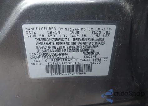 2019 Nissan Kicks Sr z USA, uszkodzony, nr VIN 3N1CP5CU5KL499844